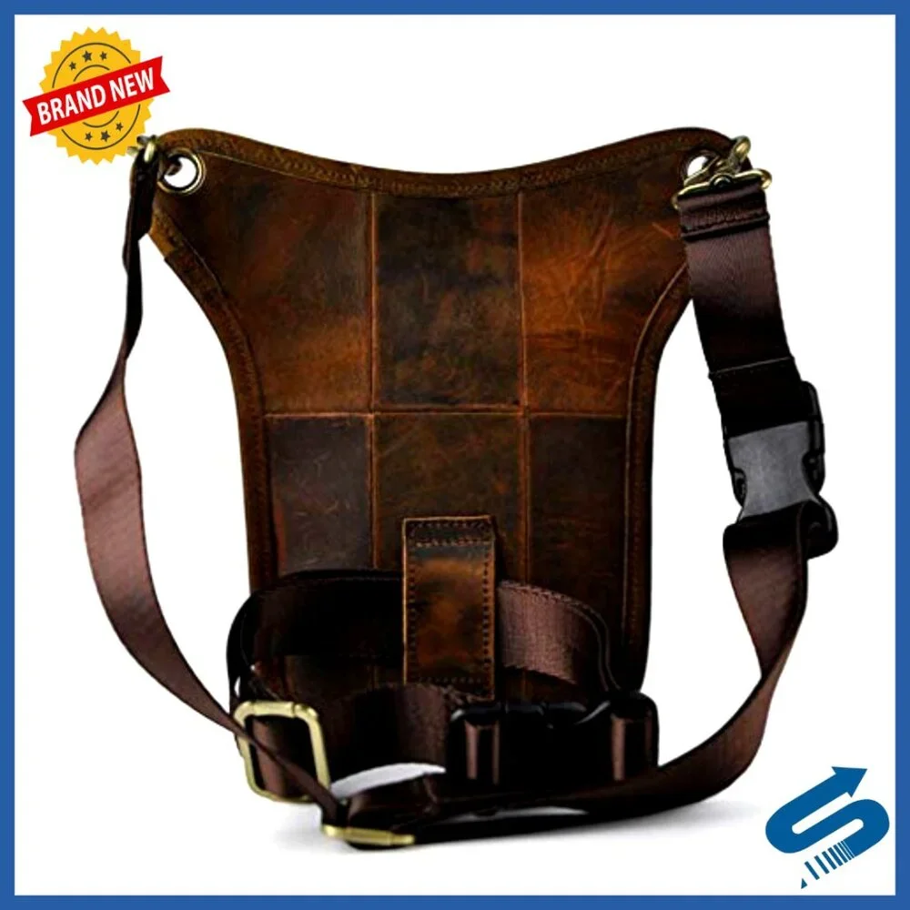 Genuine Leather Drop Leg Bag, Adjustable Waist Pack for Outdoor Sports & Travel
